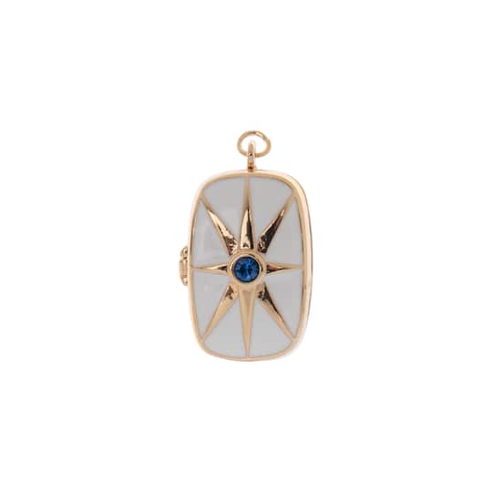 Gold & White Starburst with Blue Gem Brass Locket by Bead Landing™